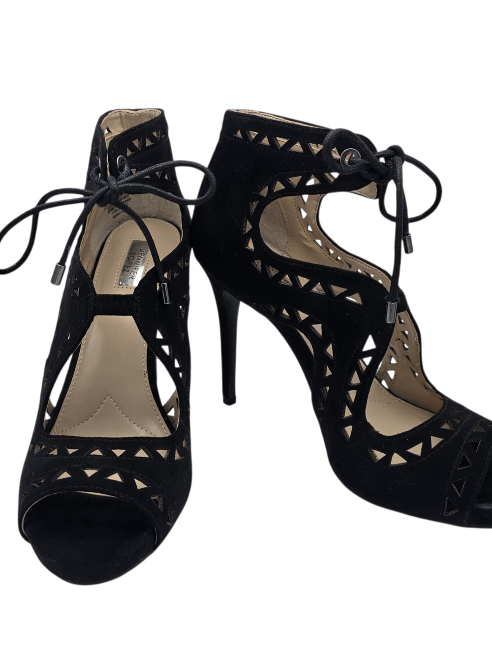 Jennifer Lopez Black Suede Tie Front Stiletto Sandals
